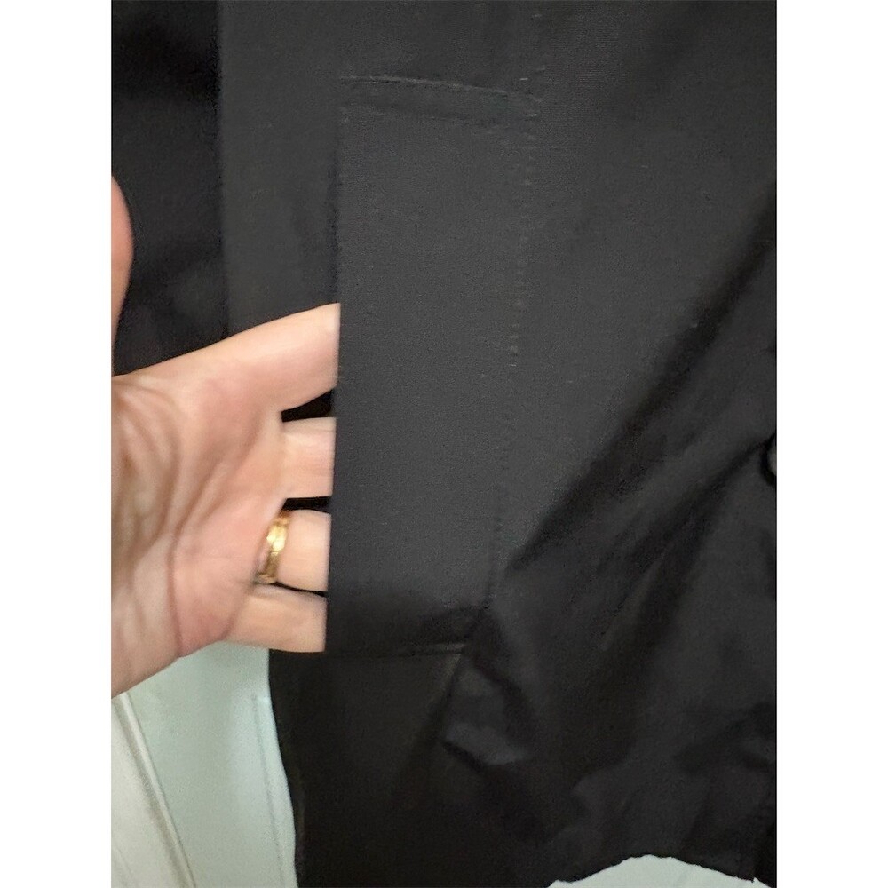 London Fog Trench Coat Womens XL Black Short Button Front Shoulder Pads - Picture 4 of 8